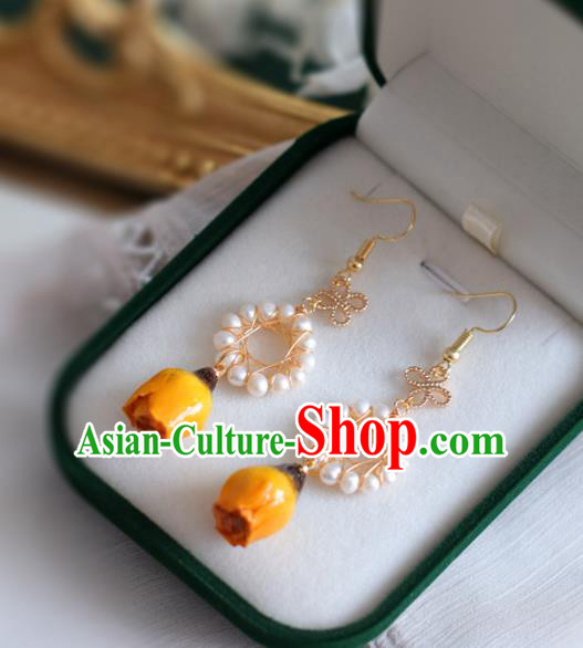 Princess Handmade Yellow Flower Earrings Fashion Jewelry Accessories Classical Pearls Eardrop for Women