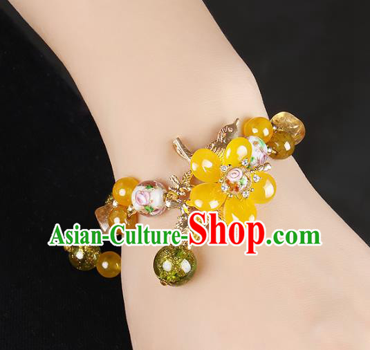 Handmade Chinese Traditional Canary Stone Bracelet Jewelry Accessories Decoration National Crystal Flower Bangle for Women