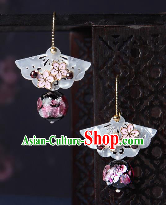 Traditional Chinese Shell Fan Ear Accessories Handmade Eardrop National Cheongsam Sakura Earrings for Women