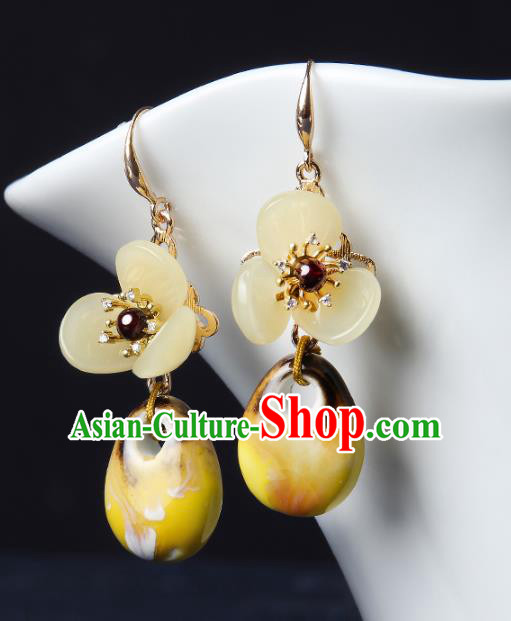 Traditional Chinese Glass Ear Accessories Handmade Eardrop National Cheongsam Yellow Flower Earrings for Women