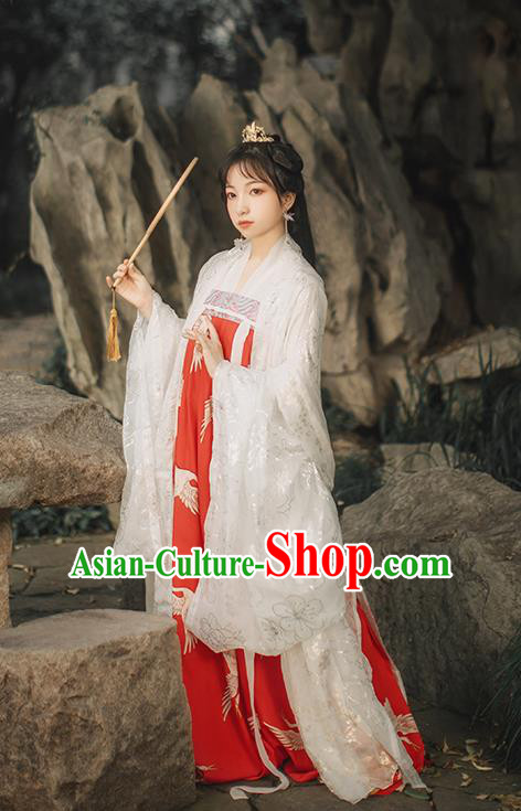 Chinese Tang Dynasty Noble Female Red Cape Blouse and Dress Traditional Historical Costumes Ancient Goddess Hanfu Garment Full Set