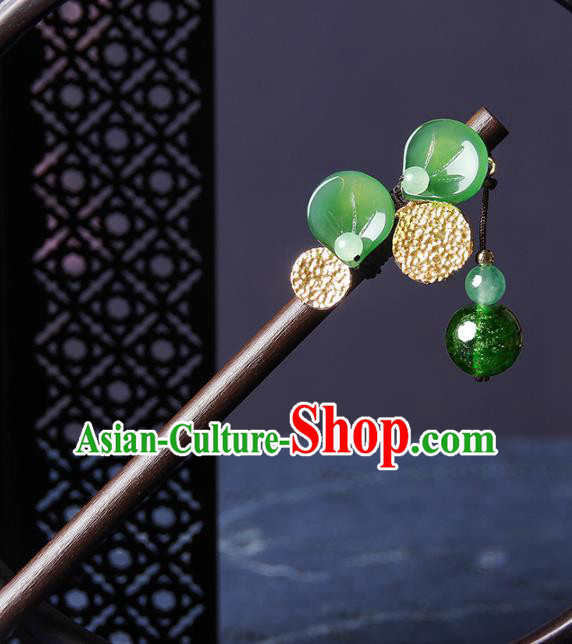 Chinese Traditional Ebony Hairpins Hair Accessories Decoration Handmade Hair Accessories Green Glass Bead Tassel Hair Clip for Women