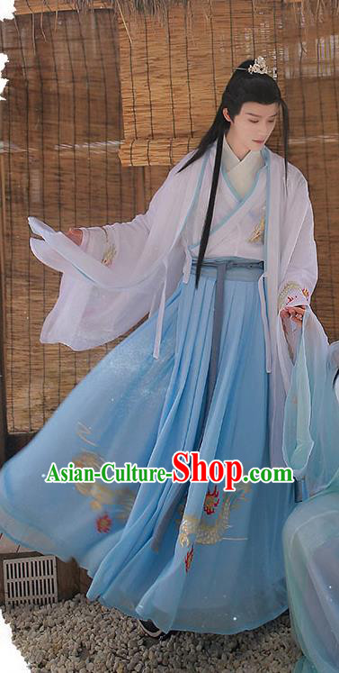 Chinese Ming Dynasty Young Swordsman Cloak Blouse and Skirt Traditional Hanfu Garment Ancient Noble Childe Historical Costumes for Men