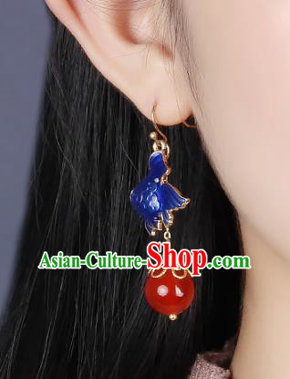 Traditional Chinese Blueing Fish Ear Accessories Handmade Eardrop National Cheongsam Red Bead Earrings for Women