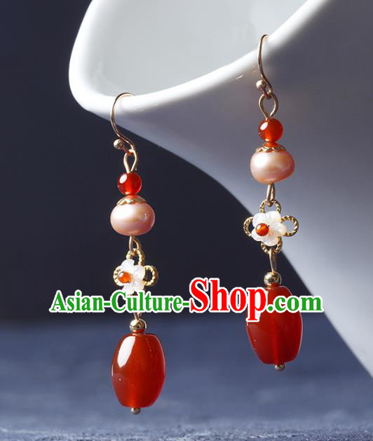 Traditional Chinese Agate Ear Accessories Handmade Eardrop National Cheongsam Pearl Earrings for Women