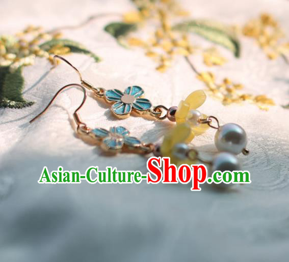 Traditional Chinese Handmade Yellow Fragrans Earrings Ancient Hanfu Ear Accessories for Women