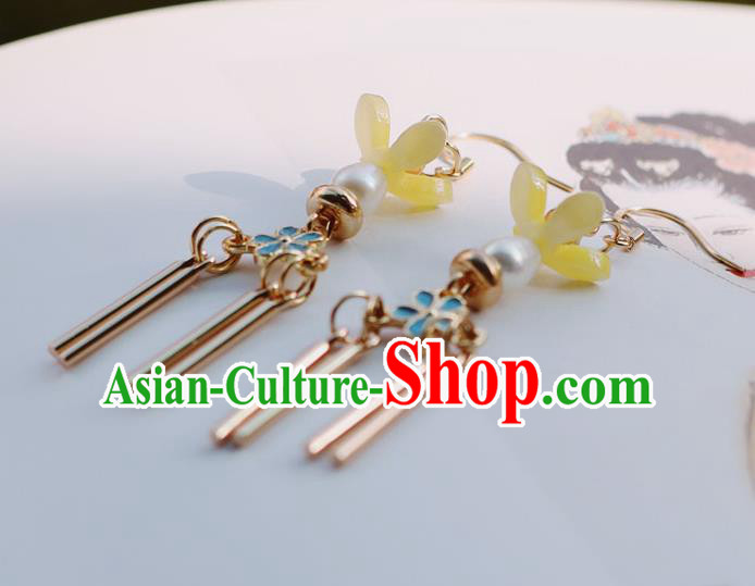 Traditional Chinese Handmade Pearl Earrings Ancient Hanfu Yellow Fragrans Ear Accessories for Women