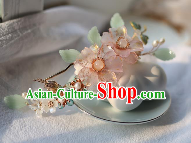 Handmade Chinese Classical Hair Accessories Ancient Princess Pink Flowers Hairpins Hanfu Headwear for Women