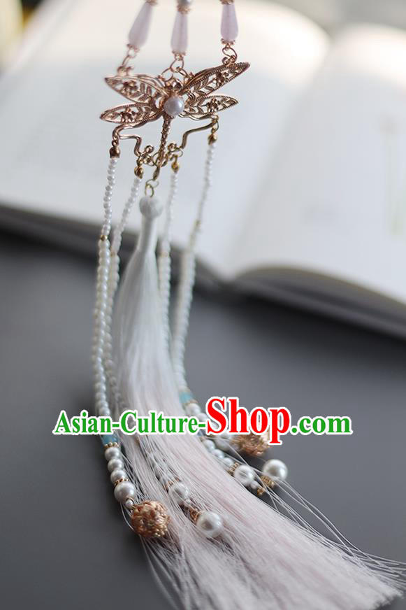 Top Grade Chinese Classical Waist Accessories Handmade Ancient White Tassel Dragonfly Belt Pendant for Women