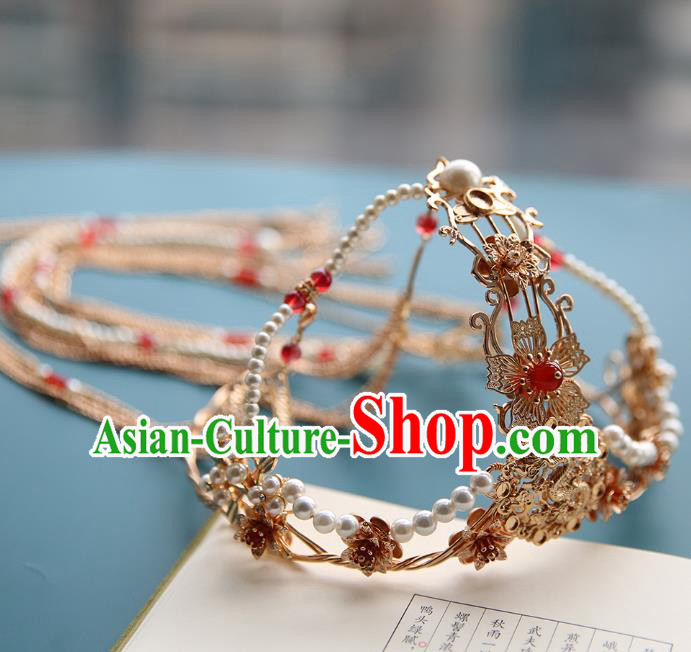 Chinese Classical Golden Tassel Hair Crown Traditional Hanfu Hair Accessories Handmade Hairpins Phoenix Coronet for Women