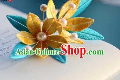Handmade Chinese Yellow Silk Flowers Hairpins Traditional Classical Hair Accessories Ancient Princess Hair Clip for Women