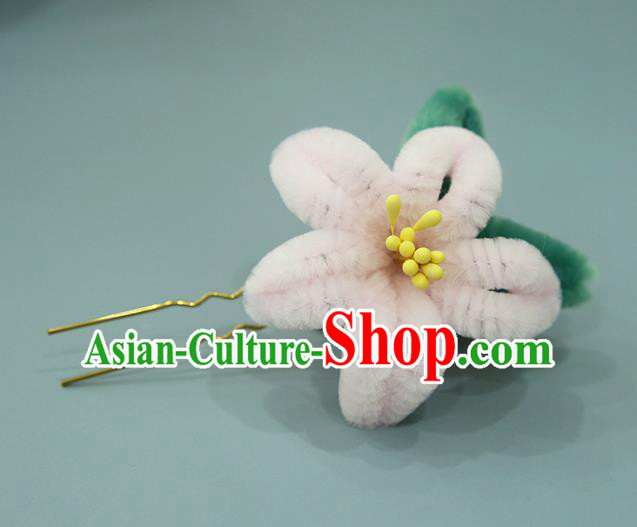 Handmade Chinese Qing Dynasty Pink Velvet Flowers Hairpins Traditional Classical Hair Accessories Ancient Imperial Consort Hair Clip for Women