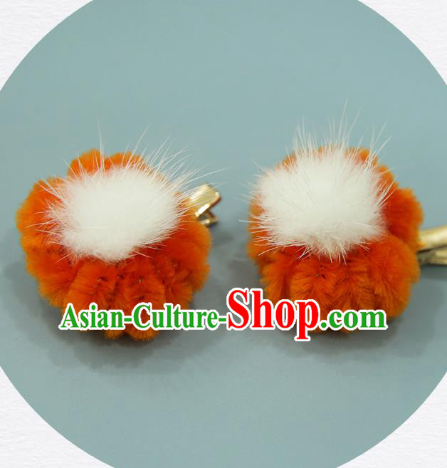 Handmade Chinese Orange Velvet Peony Pumpkin Hair Claws Traditional Classical Hair Accessories Ancient Imperial Consort Hair Stick for Women