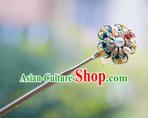 Handmade Chinese Court Pearls Hair Clip Traditional Classical Hair Accessories Ancient Qing Dynasty Imperial Consort Hairpins for Women