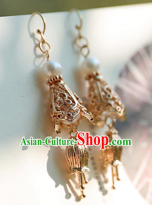 Traditional Chinese Handmade Golden Earrings Ancient Hanfu Court Ear Accessories for Women