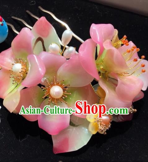 Handmade Chinese Court Hair Comb Traditional Classical Hair Accessories Ancient Qing Dynasty Peach Blossom Hairpins for Women