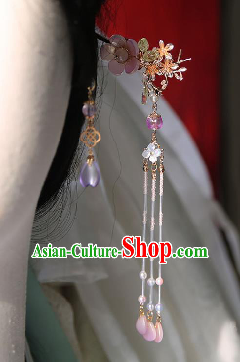 Handmade Chinese Golden Hair Clip Traditional Classical Hanfu Hair Accessories Ancient Pink Plum Hairpins for Women