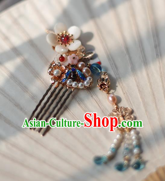 Handmade Chinese Classical Plum Hair Comb Traditional Hair Accessories Ancient Hanfu Beads Tassel Hairpins for Women