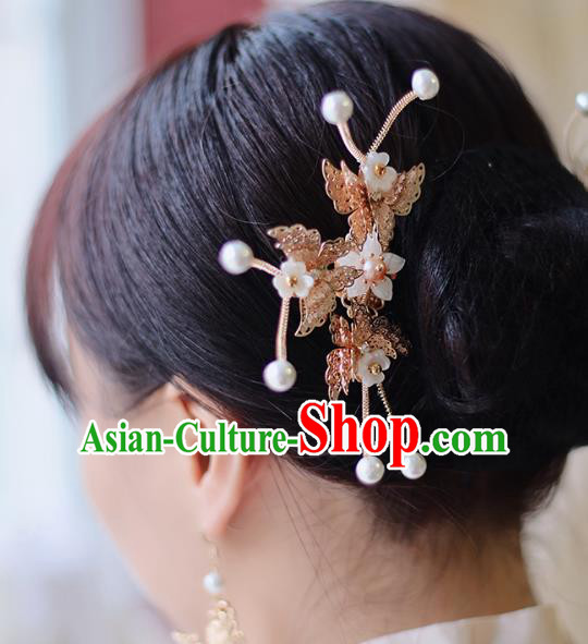 Handmade Chinese Classical Hair Clip Traditional Hair Accessories Ancient Hanfu Golden Butterfly Hairpins for Women