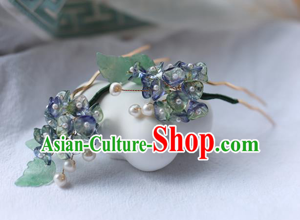 Handmade Chinese Purple Flowers Hair Clip Traditional Classical Hanfu Hair Accessories Ancient Princess Pearls Hairpins for Women
