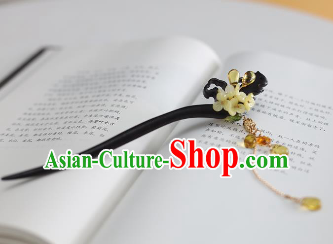 Handmade Chinese Classical Fragrans Hair Clip Traditional Hair Accessories Ancient Hanfu Tassel Ebony Hairpins for Women