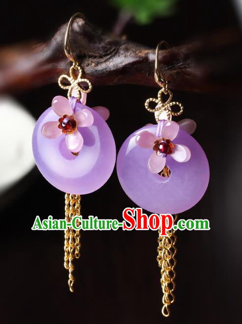 Traditional Chinese Fragrans Ear Accessories Handmade Eardrop National Cheongsam Violet Peace Buckle Earrings for Women