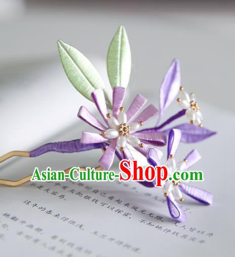 Handmade Chinese Classical Purple Silk Hairpins Traditional Hair Accessories Ancient Hanfu Hair Clip for Women