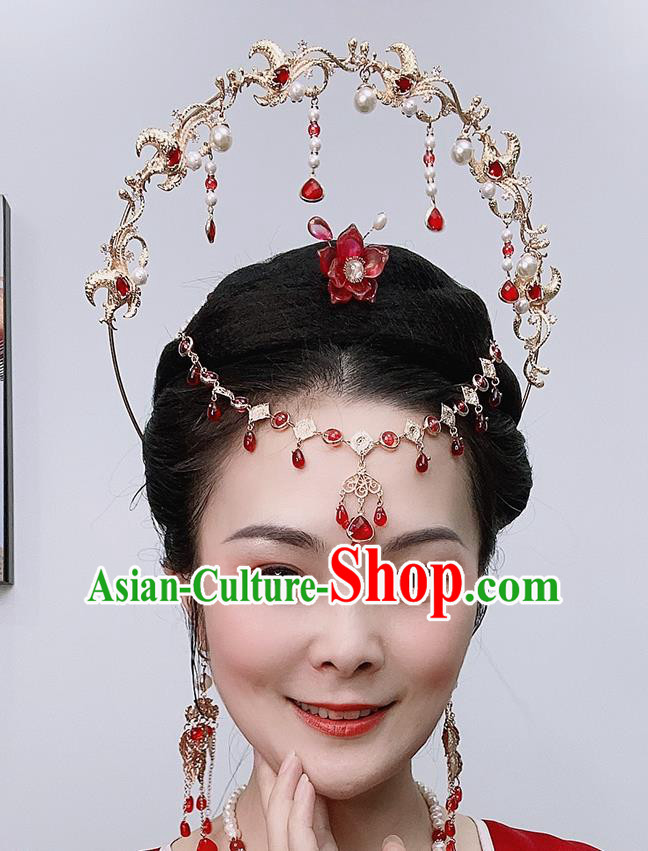 Chinese Classical Golden Phoenix Hair Crown Traditional Hanfu Hair Accessories Handmade Tang Dynasty Hairpins for Women