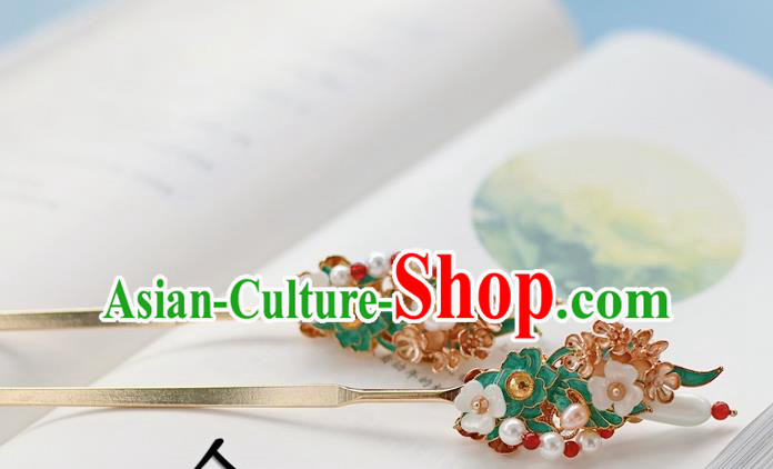 Handmade Chinese Classical Pearls Hairpins Traditional Hair Accessories Ancient Qing Dynasty Court Hair Clip for Women