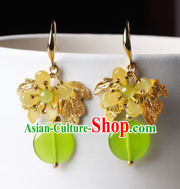 Traditional Chinese Fragrans Ear Accessories Handmade Eardrop National Cheongsam Green Opal Earrings for Women