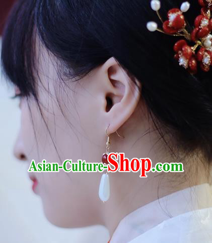 Traditional Chinese Handmade Red Agate Earrings Ancient Hanfu Pearl Ear Accessories for Women