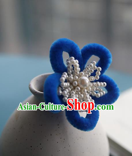 Handmade Chinese Qing Dynasty Hairpins Traditional Classical Hair Accessories Ancient Royalblue Velvet Plum Hair Clip for Women