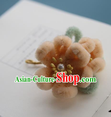 Handmade Chinese Qing Dynasty Hairpins Traditional Classical Hair Accessories Ancient Beige Velvet Plum Hair Clip for Women