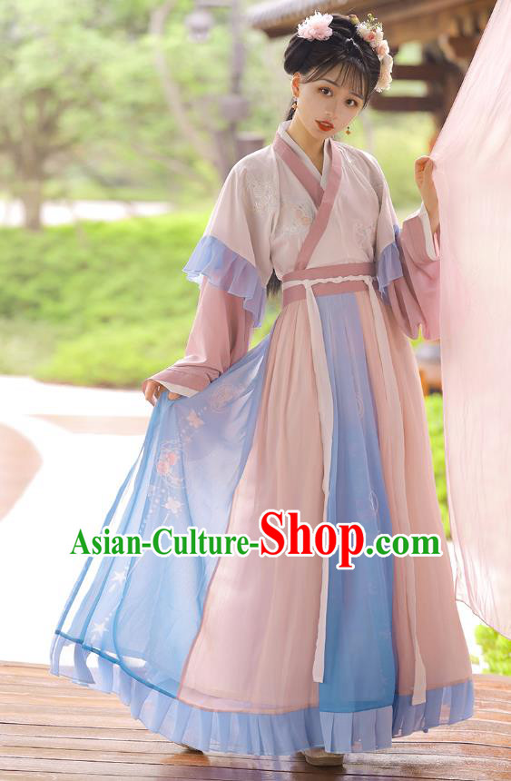 Chinese Jin Dynasty Young Female Top Blouse and Skirt Traditional Hanfu Garment Ancient Goddess Historical Costumes for Women