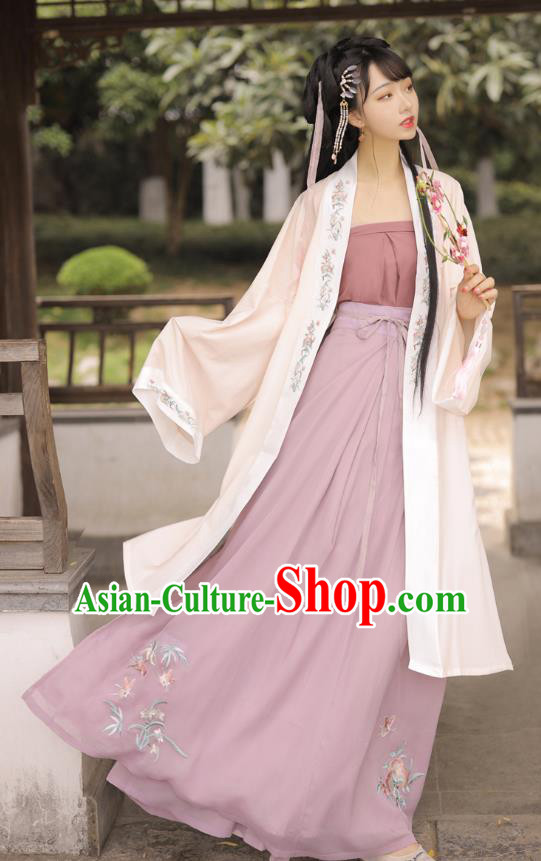 Chinese Song Dynasty Country Woman BeiZi Strapless and Skirt Traditional Hanfu Garment Ancient Village Girl Historical Costumes Full Set