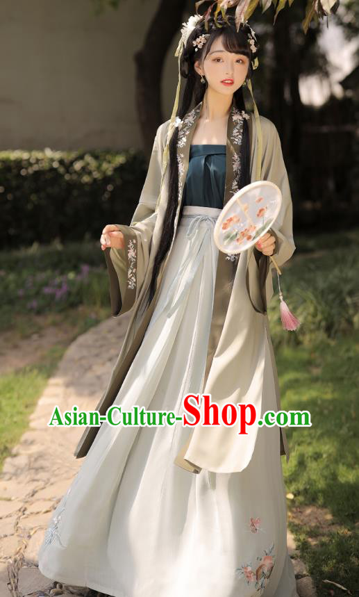 Chinese Traditional Hanfu Garment Ancient Village Girl Historical Costumes Song Dynasty Country Woman BeiZi Strapless and Skirt Complete Set