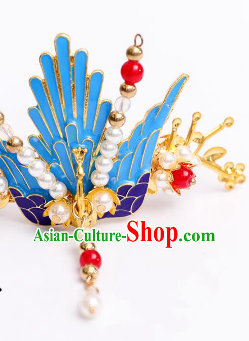 Handmade Chinese Classical Court Hairpins Traditional Hair Accessories Ancient Hanfu Cloisonne Phoenix Hair Crown for Women