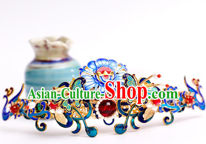 Handmade Chinese Classical Qing Dynasty Court Hairpins Traditional Hair Accessories Ancient Hanfu Cloisonne Hair Crown for Women