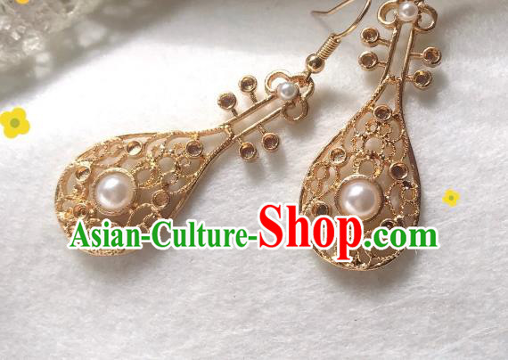 Chinese Handmade Hanfu Golden Earrings Traditional Ear Jewelry Accessories Classical Tang Dynasty Eardrop for Women