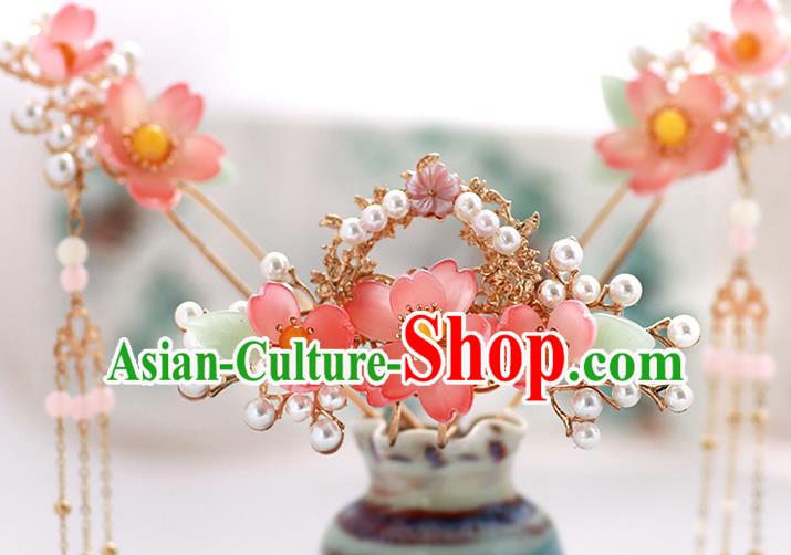 Chinese Classical Wedding Red Lotus Hair Crown Traditional Bride Hair Accessories Handmade Hanfu Tassel Hairpins Full Set