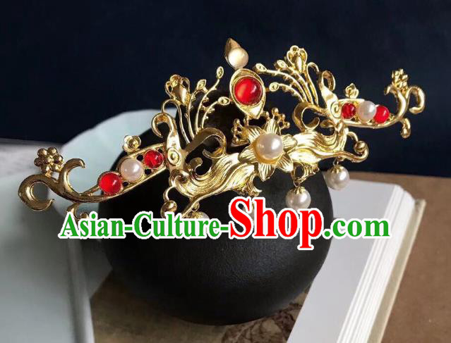 Chinese Classical Wedding Golden Phoenix Hair Crown Handmade Traditional Bride Hair Accessories Hairpins