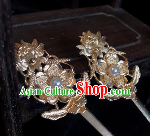 Handmade Chinese Tang Dynasty Princess Hair Clip Traditional Hair Accessories Ancient Court Golden Plum Hairpins for Women