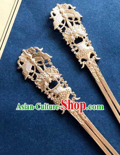 Handmade Chinese Tang Dynasty Queen Hair Clip Traditional Hair Accessories Ancient Court Golden Butterfly Hairpins for Women