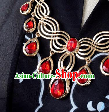 Top Grade Chinese Classical Ming Dynasty Jewelry Accessories Handmade Ancient Hanfu Red Crystal Necklace for Women