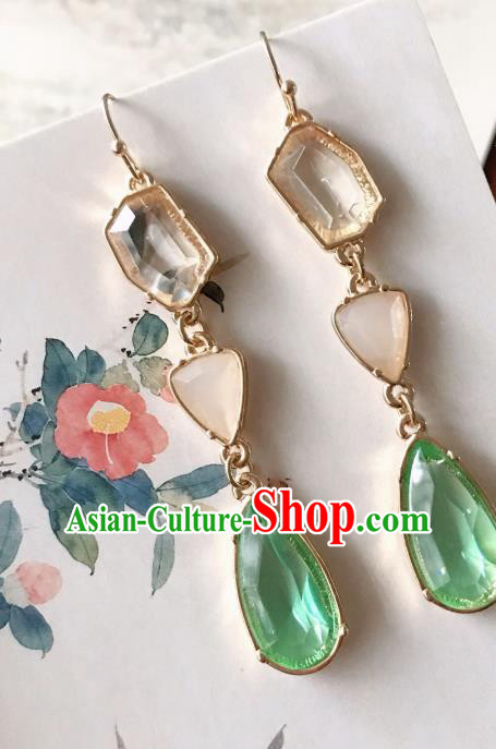 Chinese Handmade Hanfu Green Crystal Earrings Traditional Ear Jewelry Accessories Classical Eardrop for Women