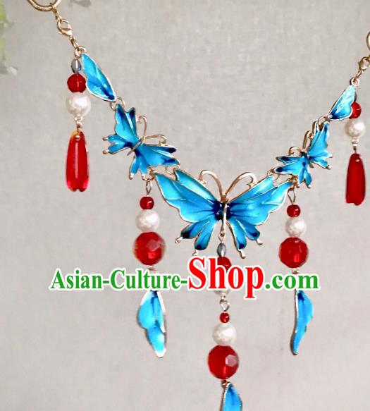 Top Grade Chinese Classical Ming Dynasty Blueing Butterfly Necklet Jewelry Accessories Handmade Ancient Hanfu Necklace for Women