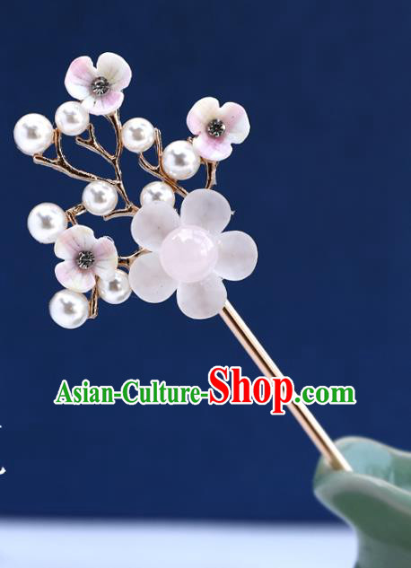 Handmade Chinese Classical White Plum Hairpins Traditional Hair Accessories Ancient Hanfu Court Hair Clip for Women