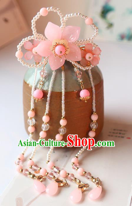 Handmade Chinese Classical Beads Hair Claw Traditional Hair Accessories Ancient Hanfu Pink Plum Hairpins Hair Stick for Women