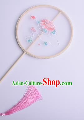 Handmade Chinese Traditional Dance Silk Fan Accessories Decoration Hanfu Embroidered Peony Palace Fan for Women