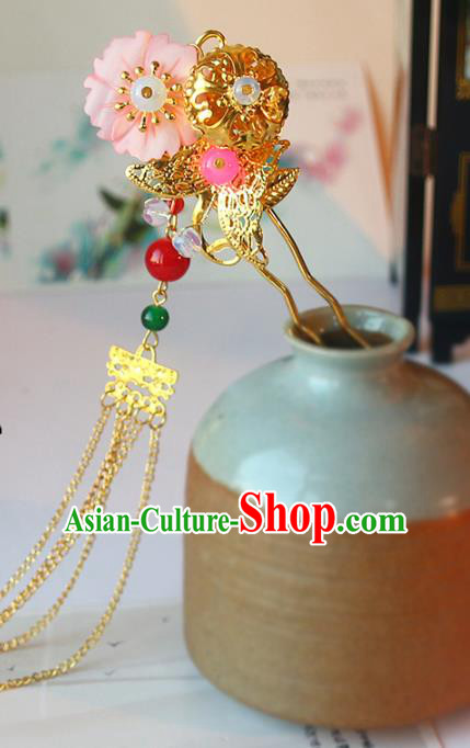 Handmade Chinese Classical Plum Hair Clip Traditional Hair Accessories Ancient Hanfu Golden Butterfly Tassel Hairpins for Women